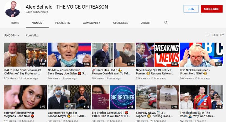 Alex Belfield on YouTube
